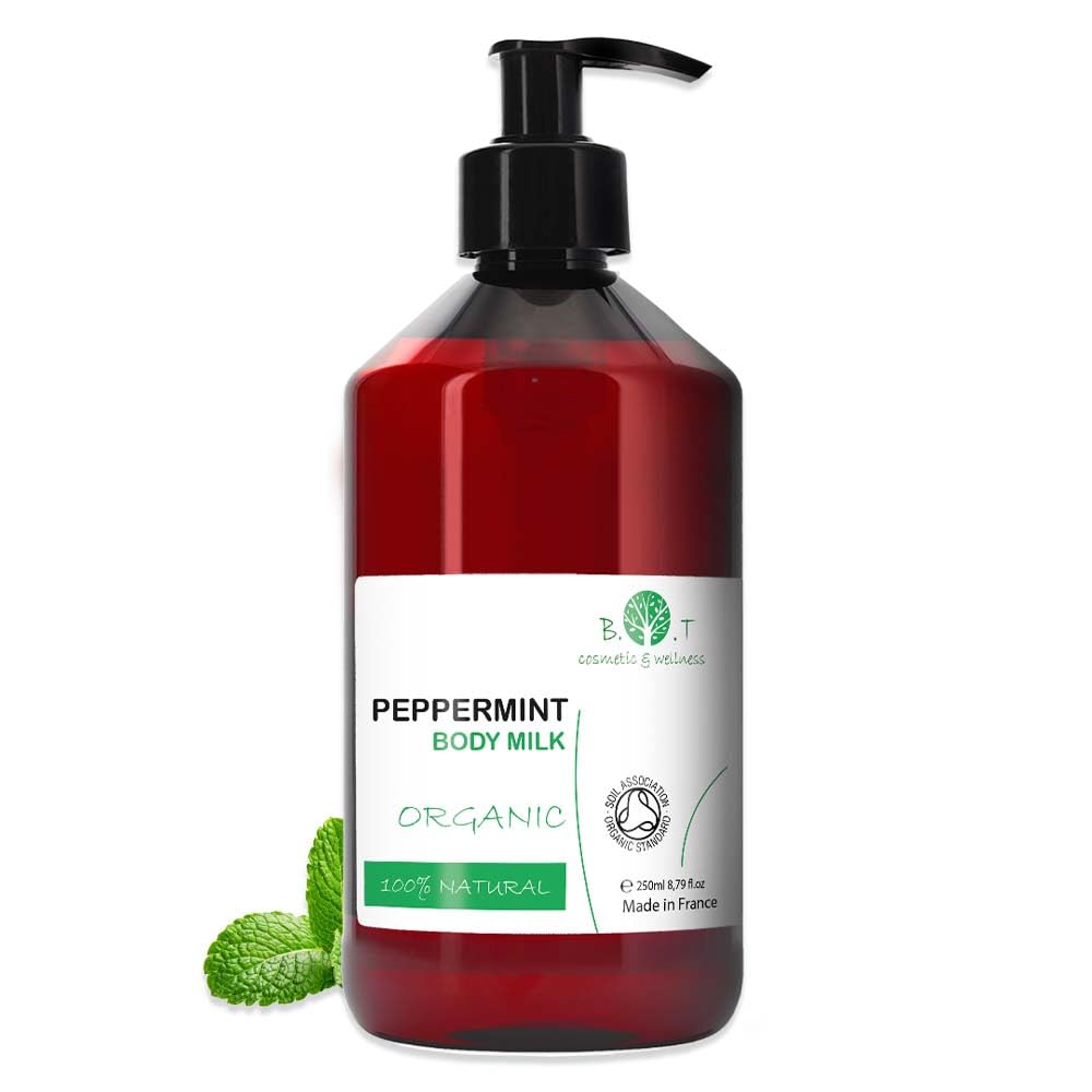 Invigorating Organic Peppermint Oil Lotion Body Moisturiser Skin Therapy Radiant Skin Hydration Cooling and Soothing Effect Soft Skin After Sun Lotion 250 ml 8 oz