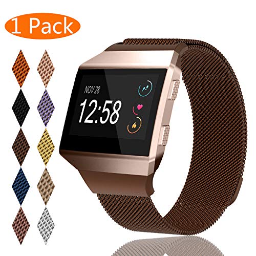 KingAcc Compatible Fitbit Ionic Bands, Milanese Stainless Steel Mesh Metal Replacement Band for Fitbit Ionic, Magnetic Clasp Lock Wristband Strap Women Men (1-Pack, Coffee/Brown, Large)