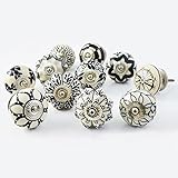 Artncraft Set of 30 Assorted Vintage Black and White Hand Painted Ceramic Pumpkin and Round Knobs Cabinet Drawer Handles Pulls