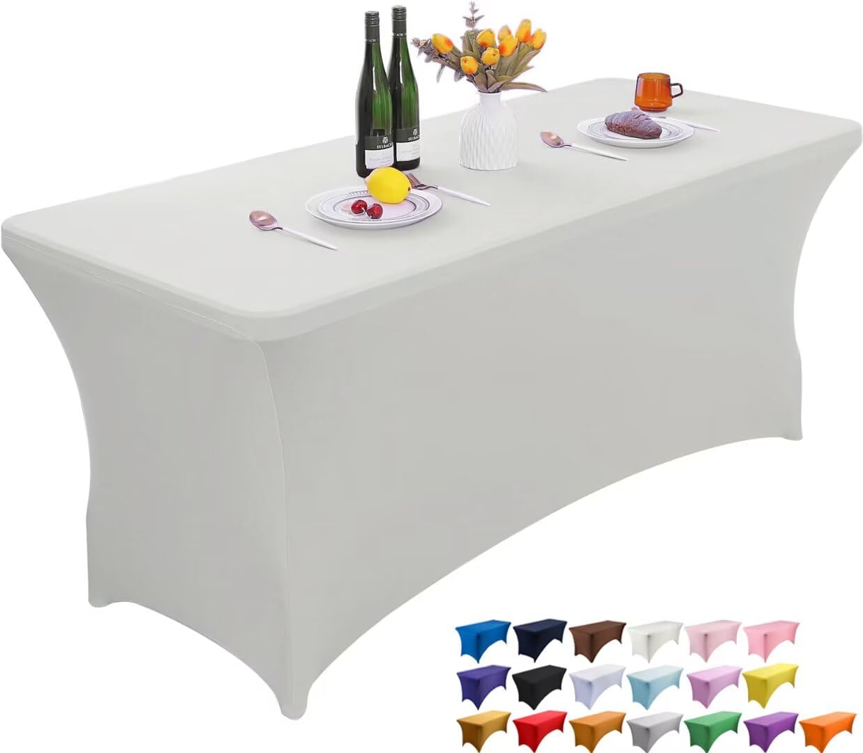 Wolfway 6FT Off-white Stretch Spandex Table Cover Washable and Wrinkle Resistant Kitchen Spandex Tablecloth Fitted Rectangular Table for Party,Banquet,Weddings,Cocktail and Festival