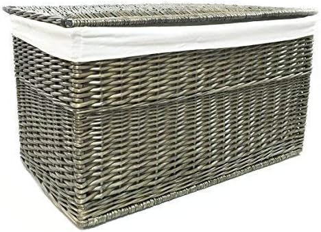 topfurnishingShabby Chic Strong Wicker Storage Chest Trunk Toy Blanket Box (Oak, Large 84x45x46cm)