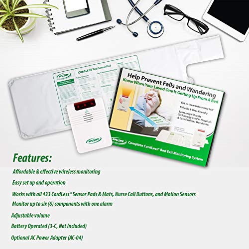 Smart Caregiver Wireless Bed Alarm System with Cordless Weight Sensing Bed Pad - 10" x 30" - Thumbnail 5