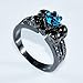 Bamos Jewelry Valentine's Day Gift Water Blue Aquamarine Skulls Black Gold Wedding Womens Ring Size 6/7/8/9/10(7)