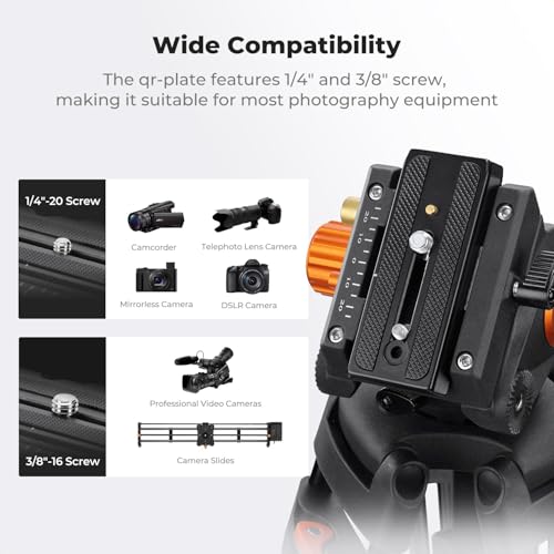 K&F CONCEPT 80"/202cm Video Tripod with Fluid Head, Aluminium Alloy Heavy Duty Camera Tripod with QR Plate, Compatible with Canon/Nikon/Sony Camera, Camcorder, Load Capacity 8kg