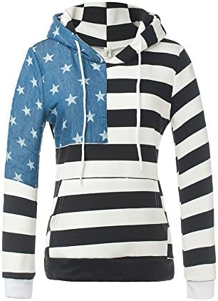SiYuan Womens American Flag Sweatshirt Casual Pullover Hoodie US8/Asian 2XL Black 62923