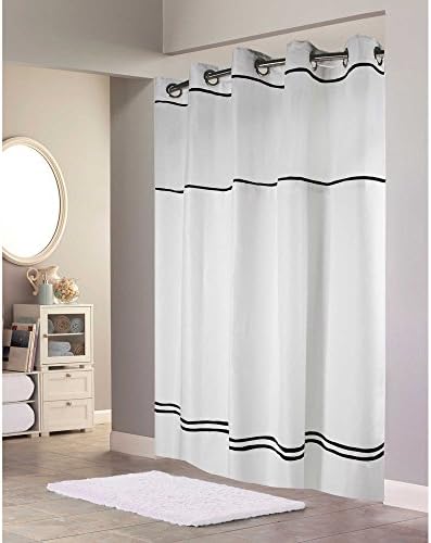 71-Inch x 74-Inch Fabric Shower Curtain and Shower Curtain Liner Set, Hookless