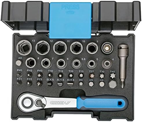 Gedore 666-U-20 1/4-Inch Socket Wrench Set - Blue/Silver (35-Piece)