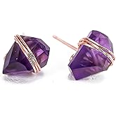 Amethyst Wrapped Stud Earrings, Handmade Raw Crystal Earrings for Women with Posts and Stunning Natural Rough Crystals