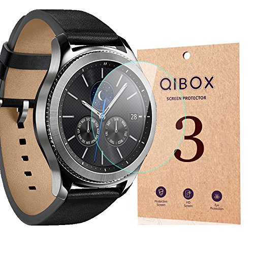 Samsung Gear S3 Screen Protector (3 Packs), QIBOX Tempered Glass Screen Protector for Samsung Gear S3 Classic / Gear S3 Frontier, 9H Hardness Ultra Clear Shatterproof and Anti-Bubble