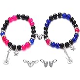 Matching Bracelet for Couple Women Men Dainty Guitar Crown Bracelet Heart Stone Pink Green Beads Bracelets Friendship Relationship Promise Bracelet for Best Friends Bff Trendy Jewelry Gifts