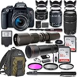 Canon EOS Rebel T7i DSLR Camera with 18-55mm Lens Bundle + Canon EF 75-300mm III Lens, Canon 50mm f/1.8, 500mm Lens & 650-1300mm Lens + Canon Backpack + 64GB Memory + Monopod + Professional Bundle