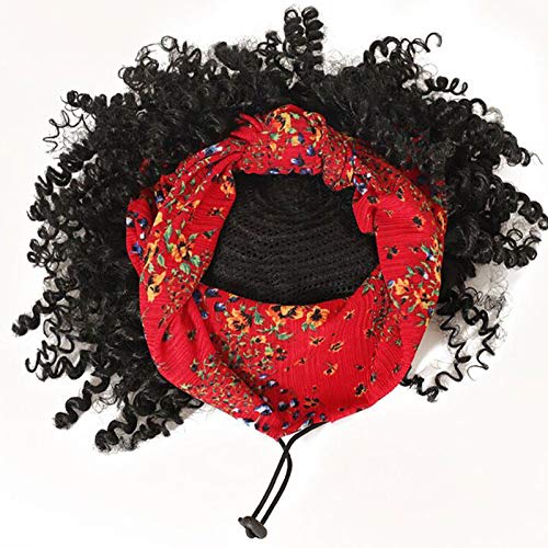 Short Curly Headband Wigs for Black Women, Drawstring Headwrap Hairstyles Synthetic Hair Wigs Headband Afro Wigs Natural Color (7Inch Red Headband)