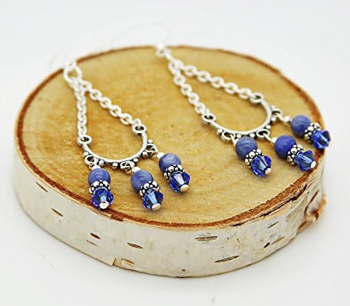 Blue Chandelier Earrings, Gypsy Earrings for Her, Soladite Gemstone Earrings, Blue Bohemian Earrings