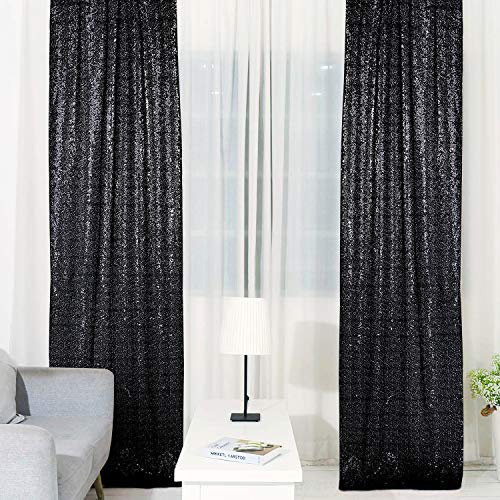 2PCS 2x8FT Sequin Backdrop Photography Background Curtain for Party Decoration (2FT x 8FT 2PCS, Black) - Thumbnail 6