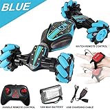 Stunt Remote Control Car - GW124 Gesture Sensing Twisting Vehicle & Rc Drift Car, 40 Minutes of Use, 7.4v (1200MA) Ultra-large Capacity High-speed Power for 3 4 5 6 7 8-12 Year Old Boy Toys (Blue)