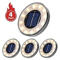 Tomshine Disk Lights, Solar Ground Lights Outdoor Warm White, Waterproof 12 LED Solar Lights, Outdoor Walkway Deck for Patio Pathway Lawn Yard Driveway(4 Pack)