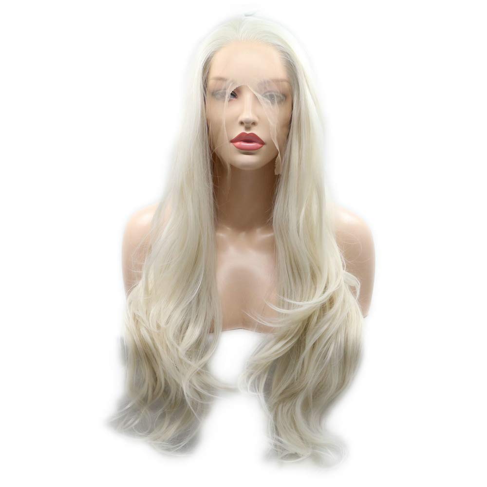 Long Natural Wave Hair Synthetic Lace Front Wigs Platinum Blonde Women's Wig Natural Hairline Glueless Wigs for Lady Party Summer Hair 24inches (Platinum Blonde)