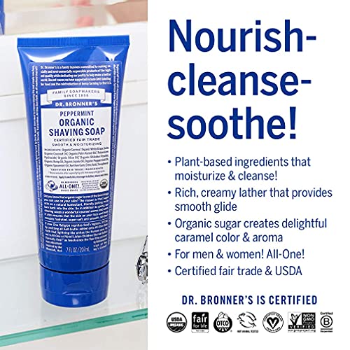 Dr. Bronner's Organic Shaving Soap (Peppermint, 7 Ounce) Certified