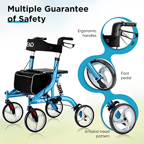 HEAO Rollator Walker With Seat For Seniors,4 X 10" Wheels Walker With
