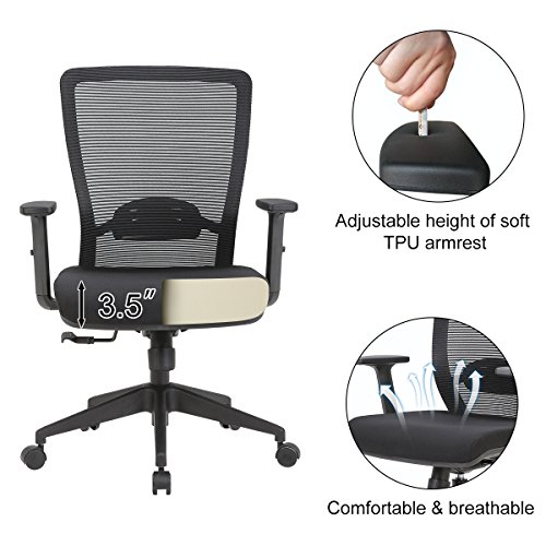 YAMASORO Mid-Back Mesh Office Chair Multifunction Swivel Chair,Computer Desk Task Chair with Adjustable Arms Black