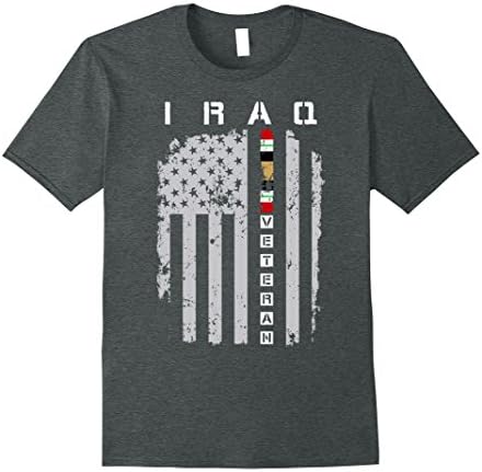 Mens IRAQ Veteran America Flag T-Shirt Distressed Vintage Medium Dark Heather