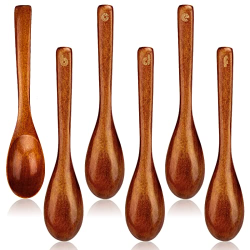 HAKSEN Wooden Spoons, 6 PCS Long Serving Spoon Tasting Spoons Wood Utensils A to F Letters for Kitchen Table Stirring Soup