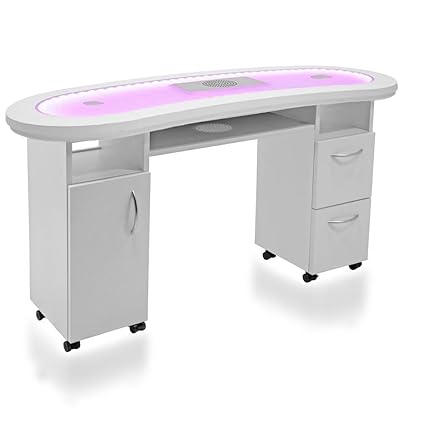 Tavolo Professionale Per Ricostruzione Unghie Design Dr05 Con Pianale In Vetro Led Colorati Regolabili Aspiratore Integrato