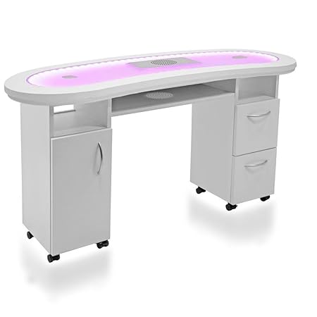 Tavolo Professionale Per Ricostruzione Unghie Design Dr05 Con Pianale In Vetro Led Colorati Regolabili Aspiratore Integrato