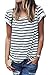 Women's Round Neck Black and White Striped Short Sleeve Shirt Top