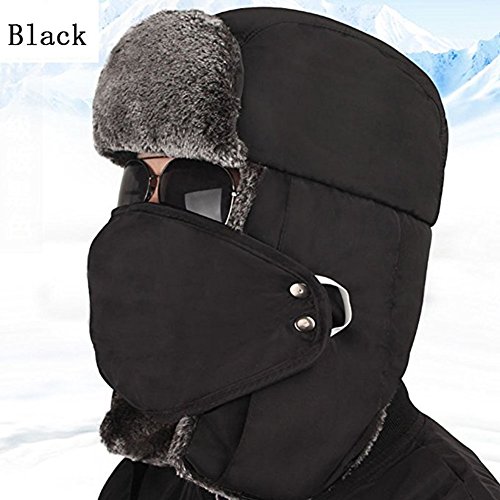 Unisex Winter Trooper Trapper Hat - Windproof Waterproof Warm hat with Adjustable chin strap & Removable face mask for All Sports Outdoors Snowboard, Outdoor Cycling Snow Shoveling (Black)