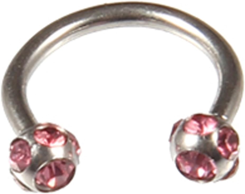 Surgical steel 316L circular barbell with Pink sapphire gem balls