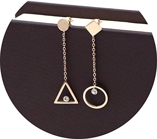 Titanium Steel Rose Gold Plated Hollow Triangle Round Tassel Cubic Zircon Ear Stud Dangle Earrings