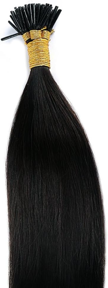 Elailite I Tip Hair Extensions 100 Strands Pre Bonded Stick Tip Keratin Real Remy Human Hair Extension Straight, #1 Jet Black - Image 4
