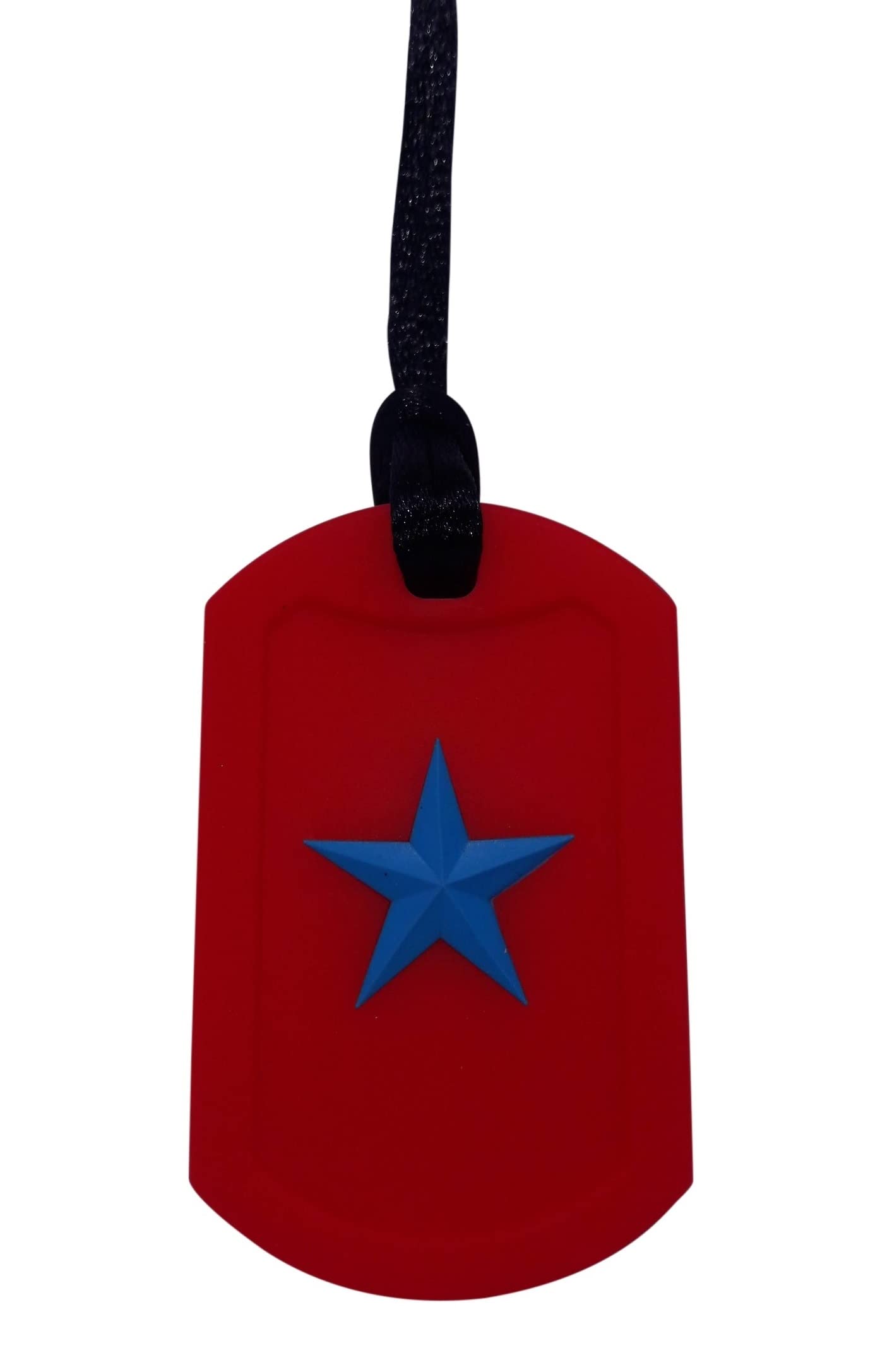 Chew Necklace Chewelry for Kids, Teens, Children or Adults with Autism ASD to Bite or Fidget Chewy Aids Concentration Safe Stop Biting that Work (Blue Star On Red)