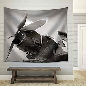 World War Ii Era Navy Fighter Plane with Folded Wings - Fabric Wall Tapestry Home Decor - 51x60 inches