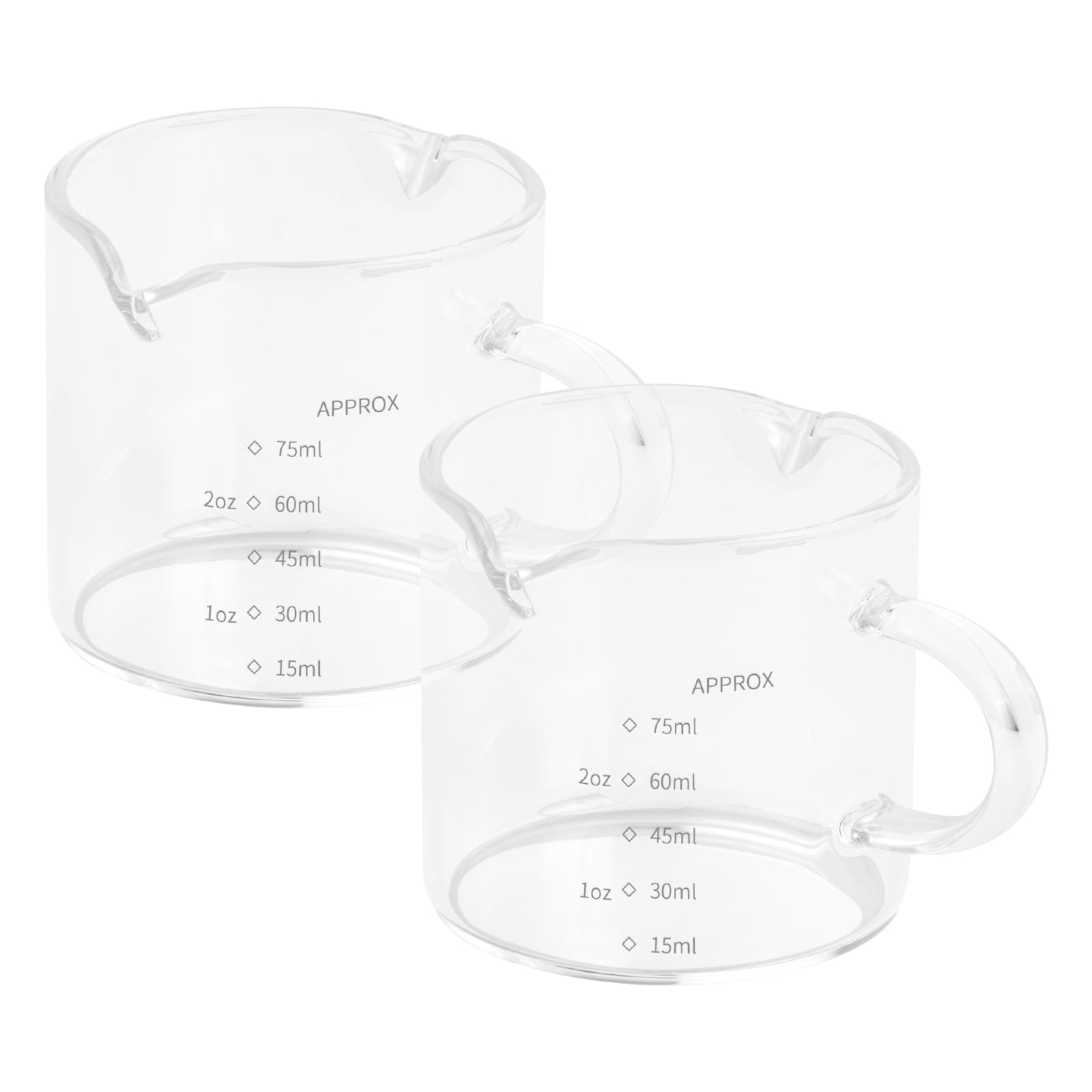 Wisebom 2 PCS Glass Measuring Cup, Transparent Heat Resistant Espresso Measuring Cup with Double Spouts, Double Mouthed Ounce Cup, Coffee Shot Glasses with Handle for Tea Bar DIY Making