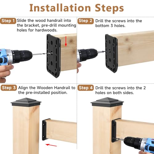 DN Mate 20 PCS Deck Railing Bracket Connectors for 2x4 (Actual 1.5”x3.5”) Wood Post to Handrail Connection, Sturdy Nylon Stair Fence Railing Connectors with Coated Wood Screws,Drill Bit