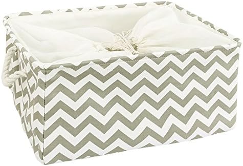 sourcingmap Collapsible Storage Baskets with Handles Toy Bins Laundry Basket Clothes Towel Organizer with Drawstring Closure for Shelves Closet 16.1" x 12.2" x 8.3" (Gray,Large)