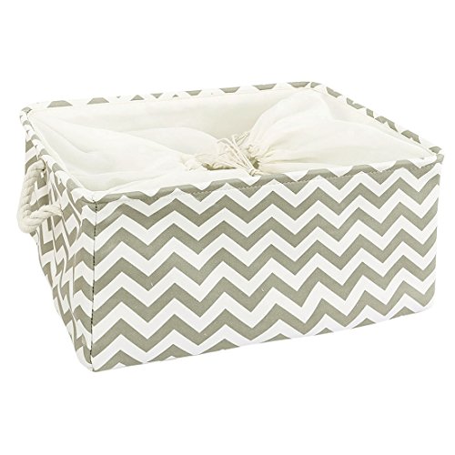 sourcingmap Collapsible Storage Baskets with Handles Toy Bins Laundry Basket Clothes Towel Organizer with Drawstring Closure for Shelves Closet 16.1" x 12.2" x 8.3" (Gray,Large)