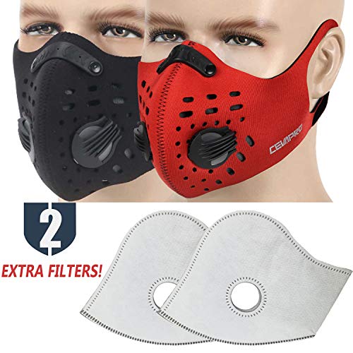 MoHo Dust Mask, Upgrade Version Activated Carbon Dustproof Mask Windproof Foggy Haze Anti-Dust Mask Motorcycle Bicycle Cycling Ski Half Face Mask for Outdoor Activities (Scarlet+Atrous) - Thumbnail 7