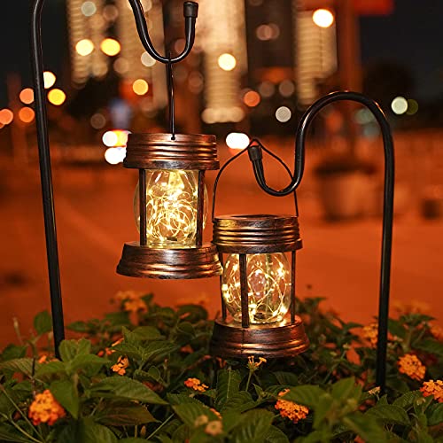 Solar Hanging Lanterns Outdoor - 2 Pack Outdoor Lanterns For Patio Waterproof - 30 LEDs Fairy String Lights Outdoor Table Lamp For Outside Garden Porch Patio Yard Wall Tree Coach Decorative (Warm)