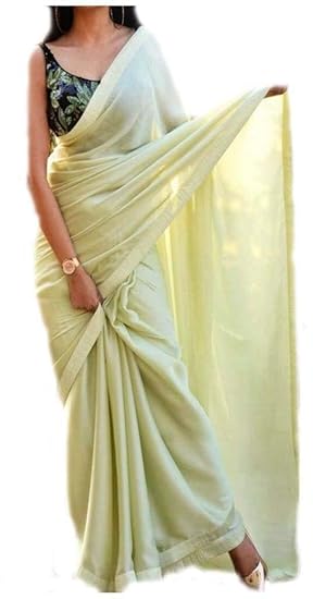 Womens Satin Silk Saree With Blouse Material