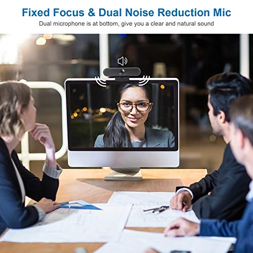 New Upgraded Webcam with Dual Microphone, USB Computer 1080P HD Streaming Web Camera 360 Degree Rotatable for Desktop Laptop PC Mac with Flexible Rotatable Clip Dark Gray