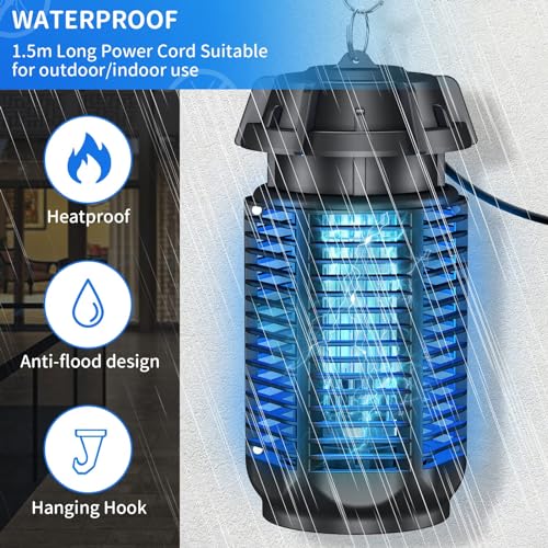 TERRIFI Electric Bug Zapper, 20W UV LED Mosquito Killer Lamp, 4000V High Voltage Power, Effective Area 80m², Suitable for Indoor and Outdoor Use, Fly Trap Light for Home, Office and Garden