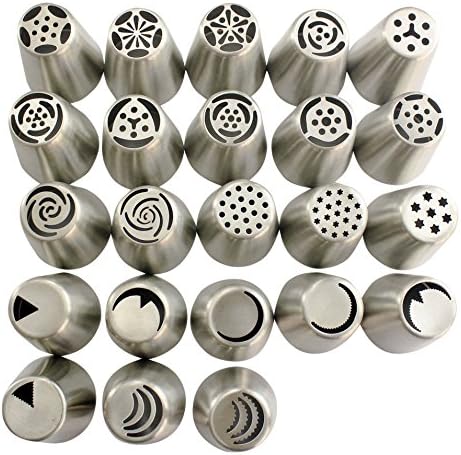 TANGCHU Russian Piping Tips 23 Piece Stainless Steel Large Size Icing Syringe Set, Silver