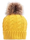 Simplicity Winter Hat Hand Knit Faux Fur Pompoms Beanie for Women Ginger