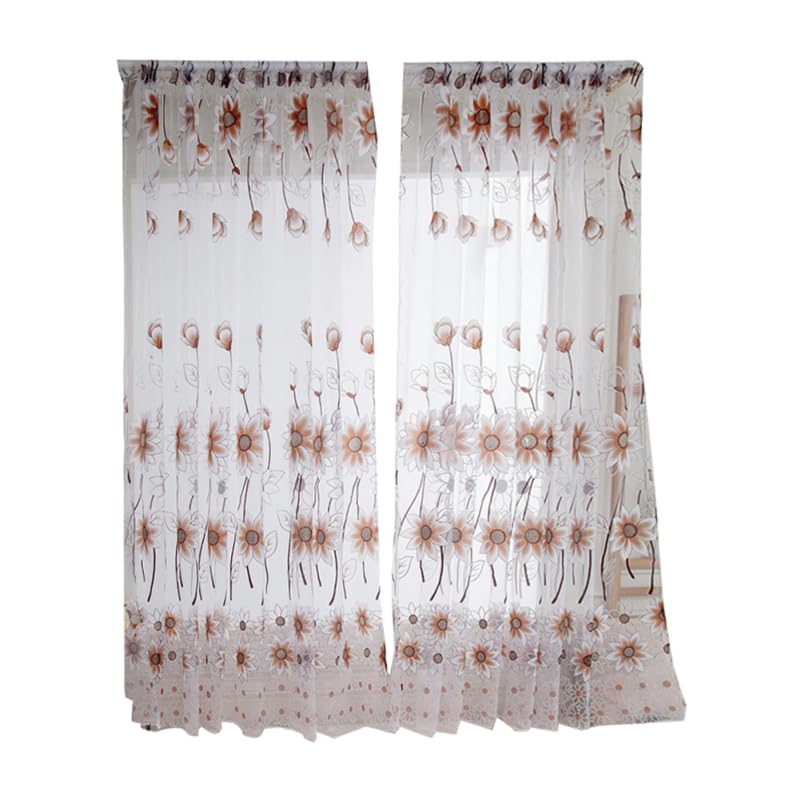 VINTORKY Sunflower Pattern Curtain, Elegant Window Curtain for Living Room, Design for Easy Installation, Translucent for Stylish Room Decoration, 100 x 200 cm