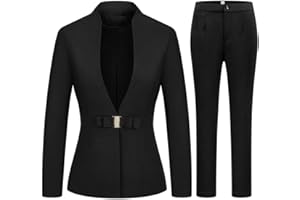 MODFUL Women's Business Pant Suit Set 2 Piece Slim Fit Blazer Jacket One Button Buckle Closure Lady Work Suit for Office
