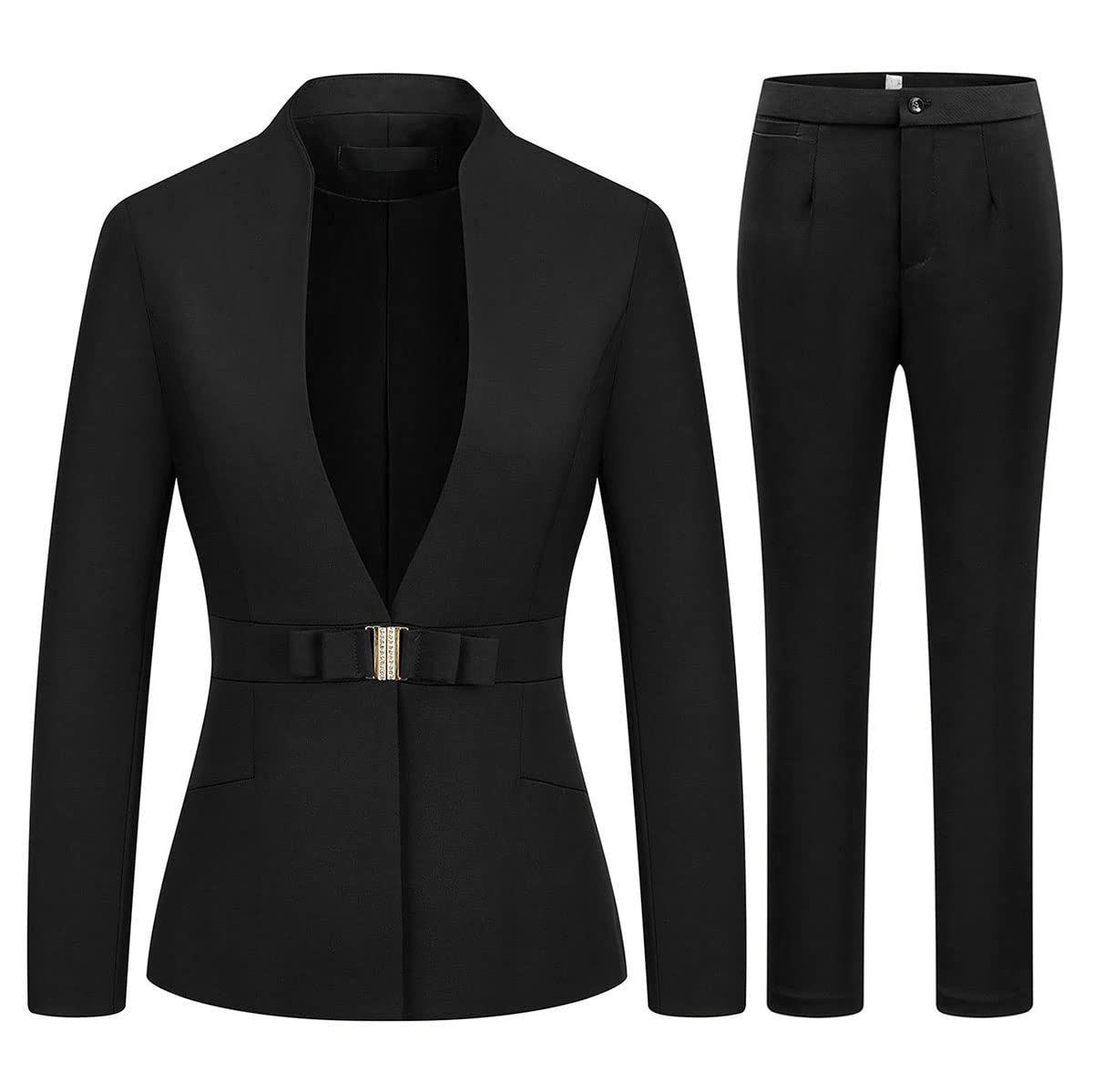 Photo 1 of MODFUL Women's Business Pant Suit Set 2 Piece Slim Fit Blazer Jacket One Button Buckle Closure Lady Work Suit for Office (Black, X-Large)