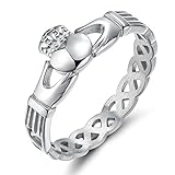 SOMEN TUNGSTEN 316L Stainless Steel Women's Claddagh Irish Ring Love Heart Celtic Knot Crown Engagement Wedding Band 8.5